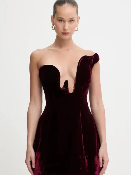 Obleka iz velurja Bardot bordo