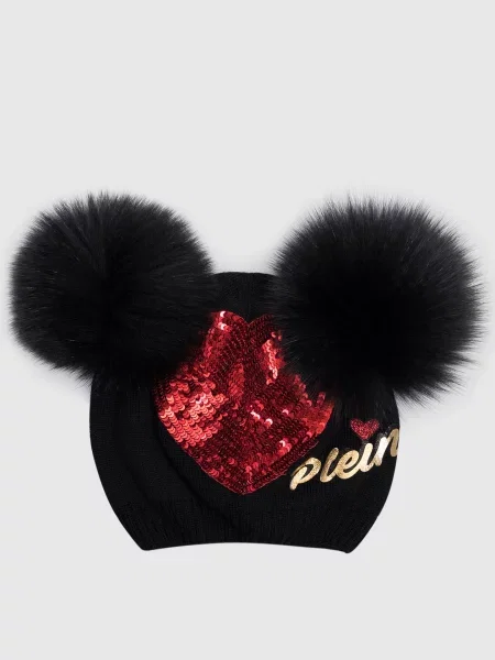 Дитяча шапка з вовни меріноса з паєтками Philipp Plein чорна
