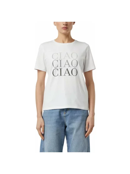T-shirt z dżerseju z kryształkami biała
