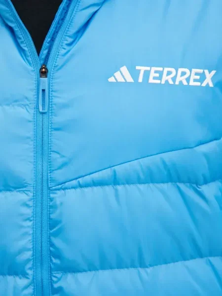 Geacă cu puf Adidas cu dungi cu glugă negru