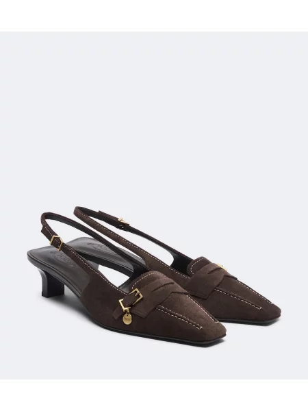 Pantofi cu toc Tod's din piele de căprioară slingback maro