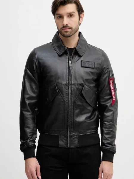 Alpha Industries geacă de piele Leather negru