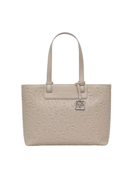 Armani Exchange torebka shopper z imitacji skóry beżowa