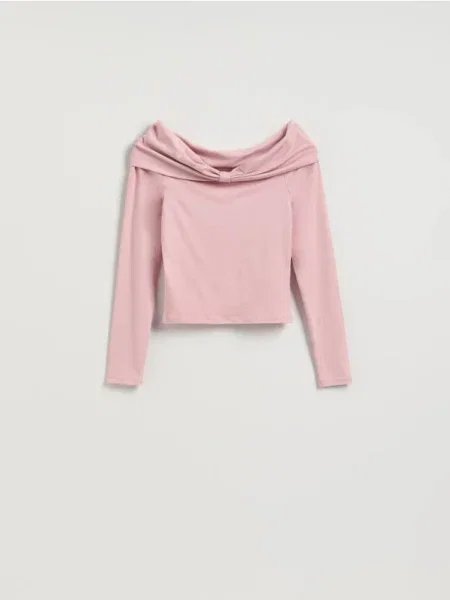 Reserved Longsleeve z modalem pastelowy róż