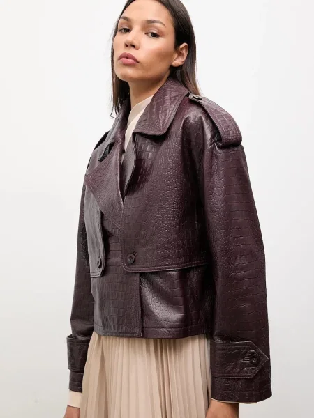 Шкіряна куртка Answear.LAB демісезонна oversize бордовий