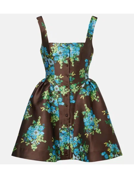 Cu peplum rochie Alemais din satin cu model floral maro