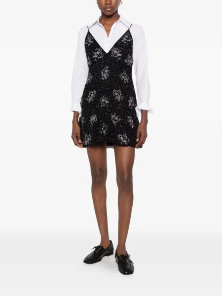 Rochie mini Antik Batik cu paiete cu model floral negru