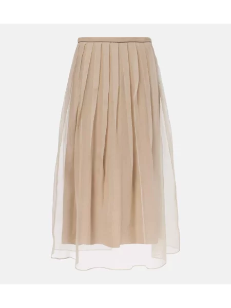 Fustă midi Brunello Cucinelli de mătase până la genunchi bej