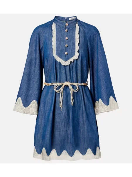Rochie din denim Zimmermann din dantelă albastru