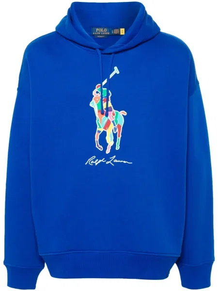 Dzianinowa bluza z kapturem Polo Ralph Lauren niebieska