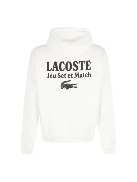 Bluza z kapturem Lacoste polarowa z nadrukiem biała