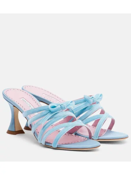 Mules Manolo Blahnik iz rebrastega žameta modra