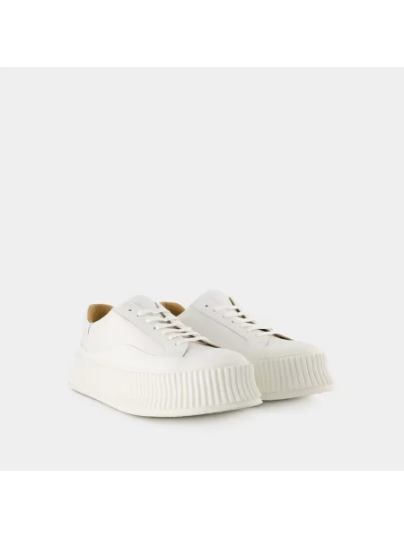 Sneakersy Jil Sander skórzane z okrągłym noskiem białe