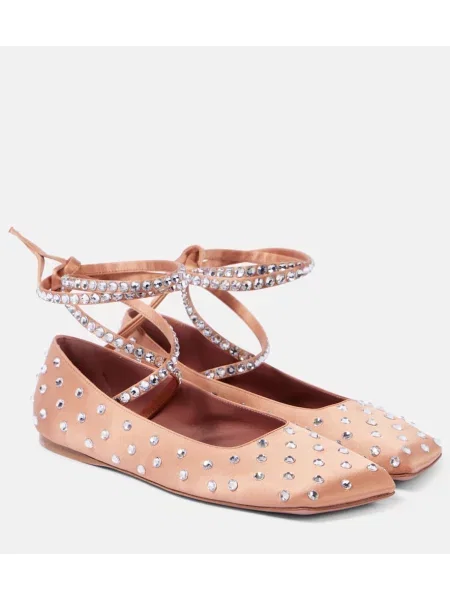 Balerini Amina Muaddi din satin de cristal roz