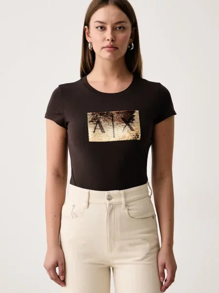 Armani Exchange tricou pentru femei din maro