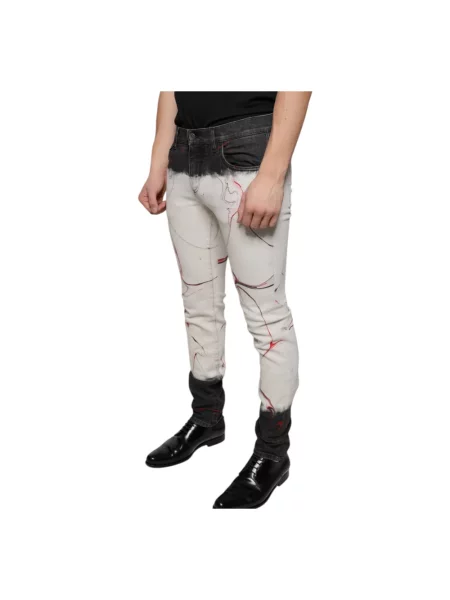 Skinny jeansy skinny Dolce And Gabbana z nadrukiem wiązane białe