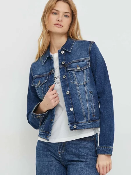 United Colors of Benetton geaca jeans femei marin de tranzitie albastru