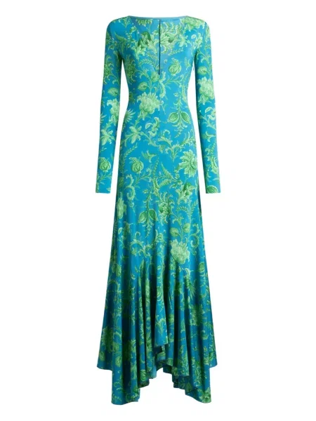 Rochie maxi Etro cu model floral de costum albastru