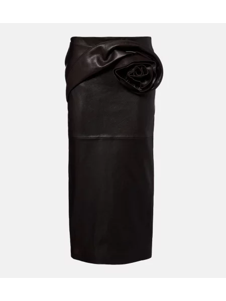 Spódnica skórzana Magda Butrym w kwiatki do kolan brązowa