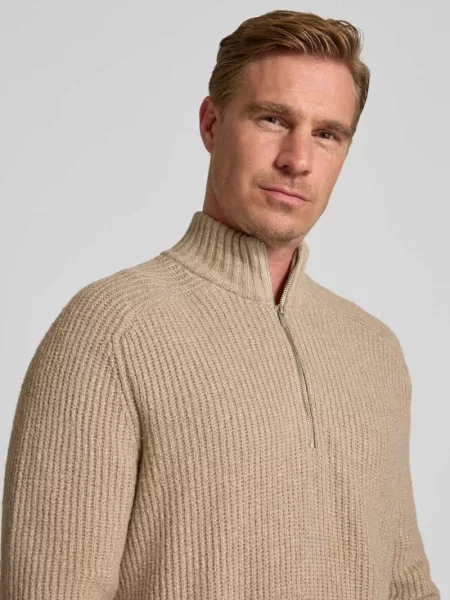Sweter z dzianiny krój regular fit z dodatkiem wełny Jake*s Studio Men beżowy