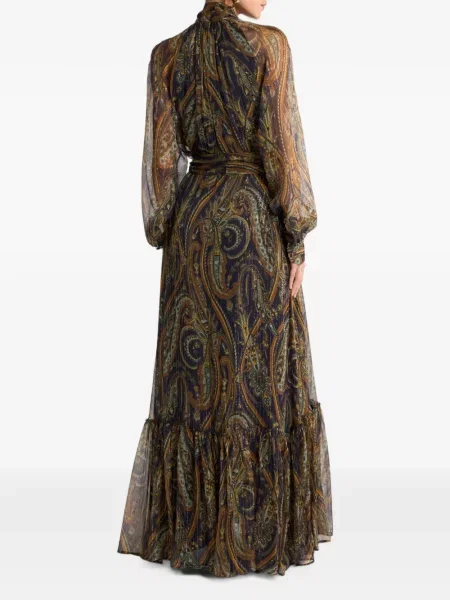 Rochie Etro cu funde de mătase cu model paisley maro
