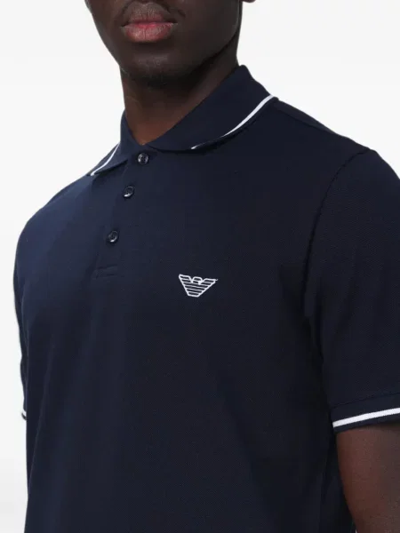 Tricou polo Emporio Armani cu broderie albastru
