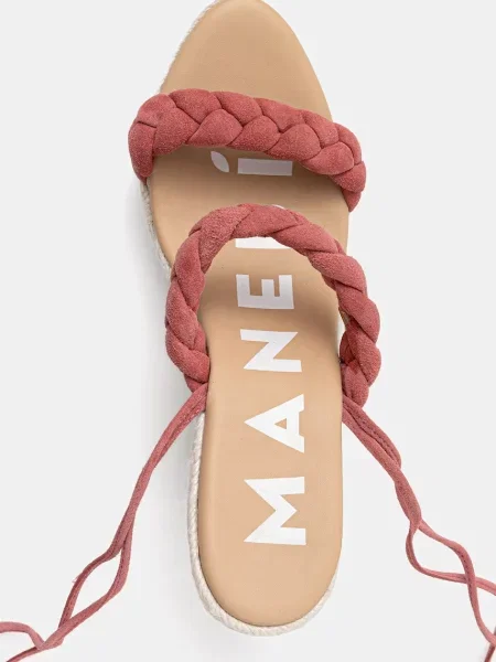 Manebi szandál éksarokkal velúr Two Braided Bands Wedge Espadrilles narancsszínű