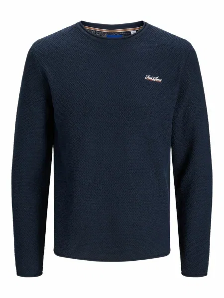 JACK & JONES Pulover Paul Tons nočno modra / oranžna bela