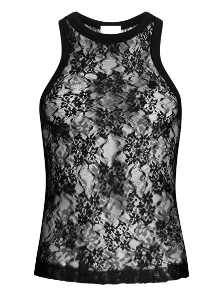 Top Patou cu model floral din dantelă negru