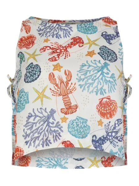 Graficzny top Paramidonna z nadrukiem wiązany biały