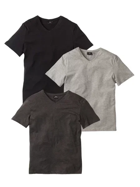T-shirt z dekoltem w serek 3 szt. szara