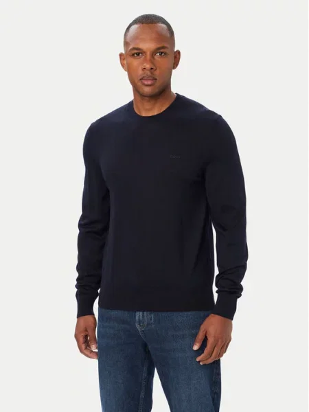 BOSS Pulover Leno Bleumarin negru