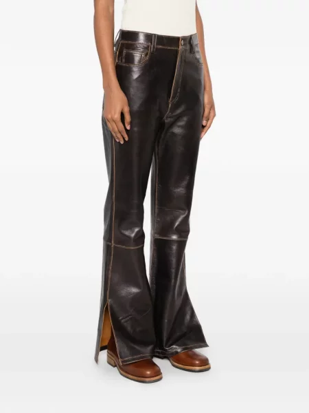 Pantaloni Sandro din piele maro