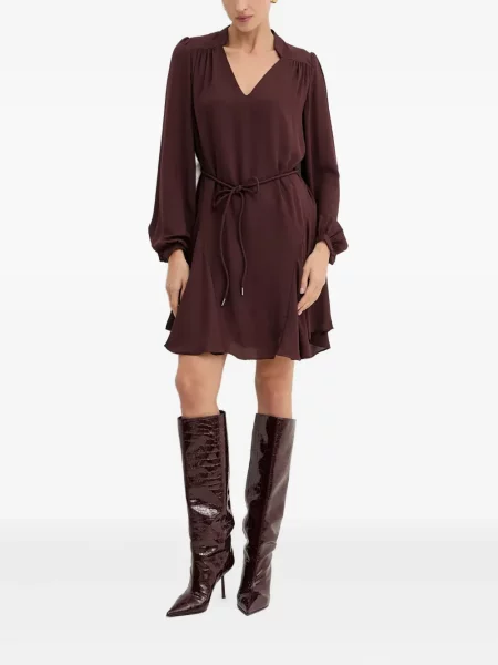 Rochie mini Guess cu decolteu în V cu volane maro