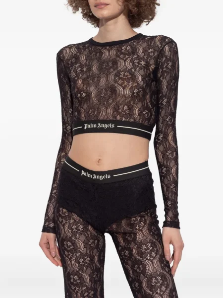 Długa bluzka Palm Angels koronkowa czarna