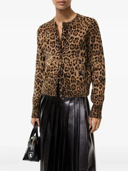Cardigan Burberry de lână cu model leopard