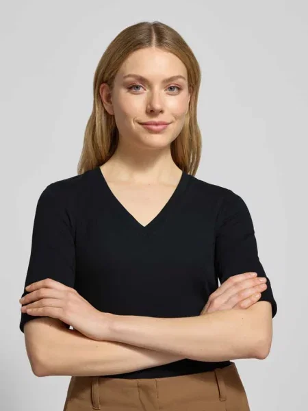 T-shirt o kroju slim fit z mieszanki bawełny model JUDY' Lauren Ralph Lauren czarna
