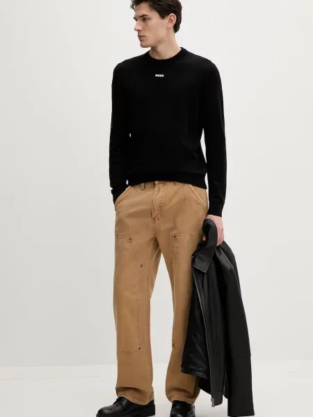 HUGO Pulover San / alb negru