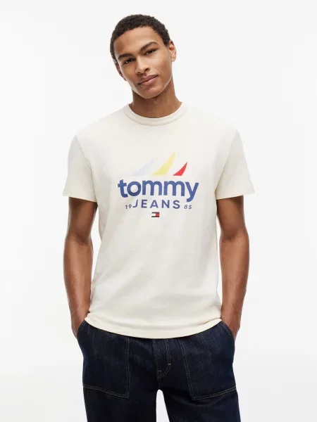 Tommy Jeans Tričko SAILING krémová / tmavomodrá / žltá červená