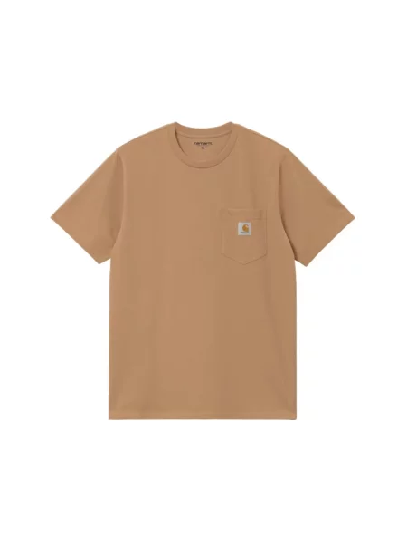 Carhartt Wip Koszulki Mężczyzna Pomarańczowy M Biała Koszulka z Kieszonką i Logo Krótki Rękaw brązowa
