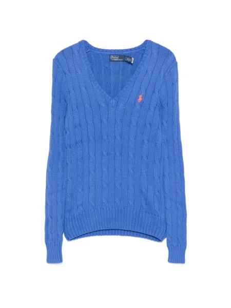 Яке Polo Ralph Lauren на райета с V-образно деколте синьо