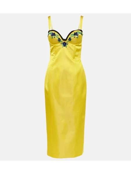 Aksamitna sukienka midi Miss Sohee do kolan garniturowa żółta