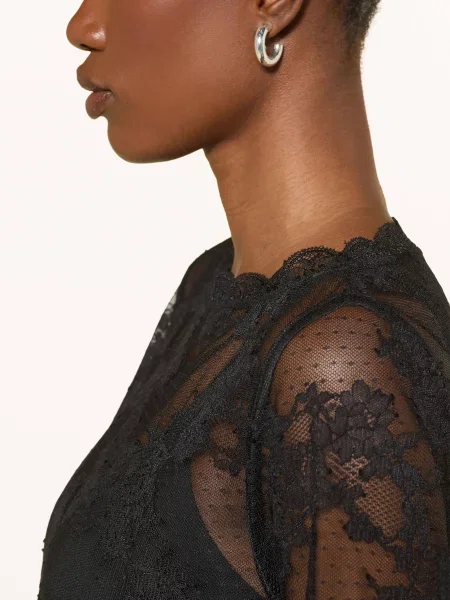 Malina Koszulka Z Długim Rękawem Leni Z Koronki schwarz czarny