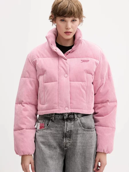 Яке Tommy Jeans зимен модел с уголемена кройка розово