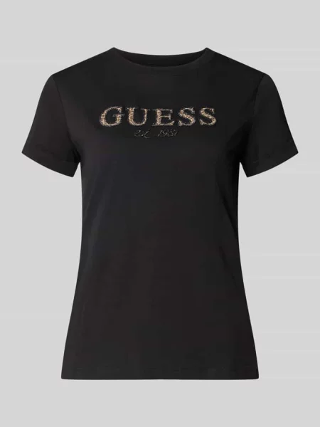 T-shirt o kroju regular fit z czystej bawełny z aplikacją z logo Guess czarna