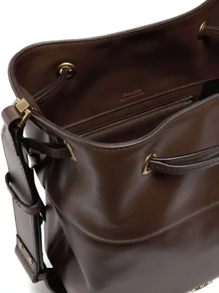 Șnur de strângere geantă bucket Pinko din piele maro