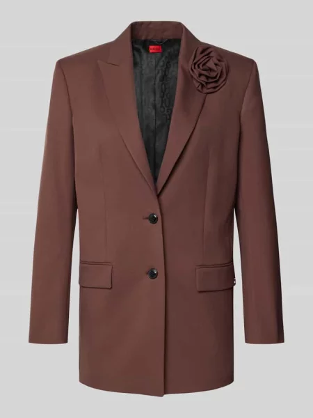 Długi żakiet o kroju relaxed fit z kwiatową broszką model ‘AROSEA’ Hugo