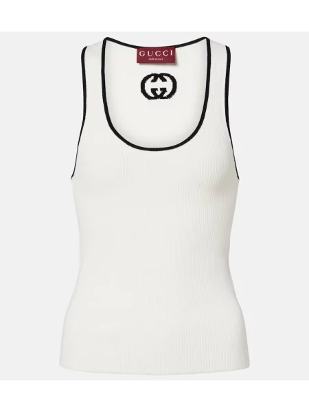 Pletena majica brez rokavov Gucci bela