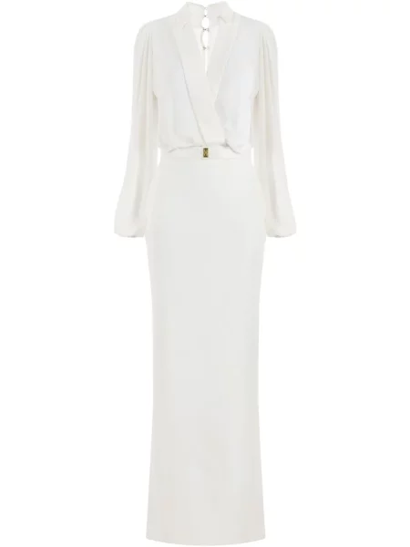 Maksi sukienka maxi Elisabetta Franchi z krepy garniturowa biała