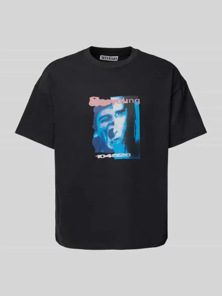 T-shirt z nadrukowanym motywem Weekday czarna